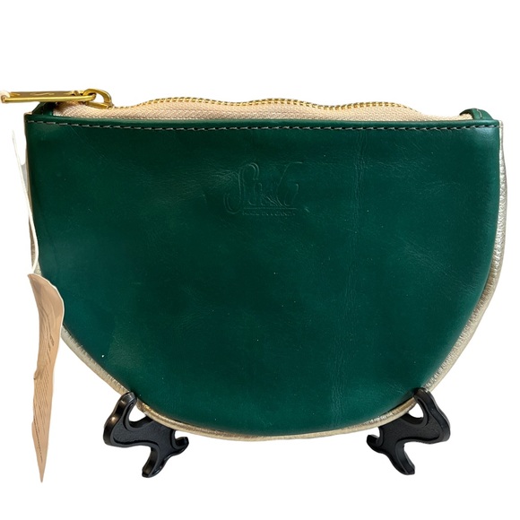 NWT, SSEKO Handcrafted Crescent Pouch/Moon Clutch in Oiled Agave and Gold. - Picture 1 of 12